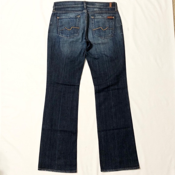 7FAM Women’s Distressed Dark Wash Premium Stretch Denim Lowrise Bootcut Jeans 30 - Picture 9 of 16